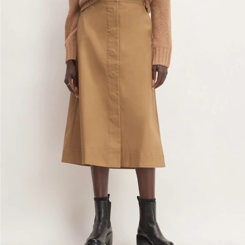 Classic Tan Cotton A-Line Midi Skirt